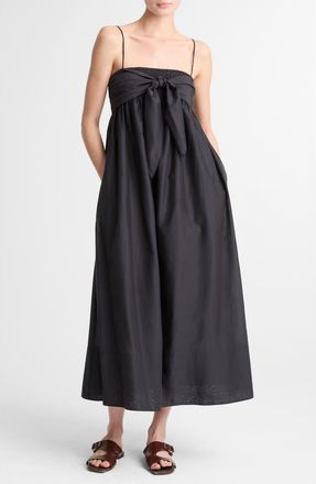 Vince Tie Front Cotton & Silk Maxi Sundress in Ink at Nordstrom, Size X-Large