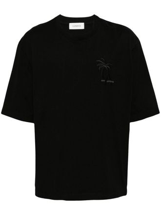 Laneus palm logo-embroidered cotton T-shirt - Black