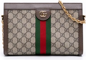Gucci Pre-owned Womens Small Gg Supreme Web Ophidia Chain Crossbody - Sage Green Textile - One Size