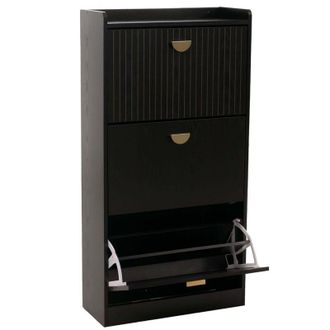Hhg [NON UTILIZZATO] Scarpiera HHG-571, ribaltabili, 3 scomparti ribaltabili, MDF melaminico, metallo, 117x60x24 cm, effetto legno nero