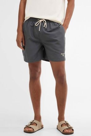 Barbour Water Reactive Leaf Print Swim Trunks in Asphalt at Nordstrom, Size Xx-Large