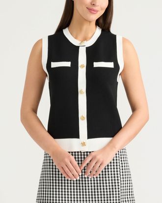Ellen Tracy Womens Button Front Sweater Vest