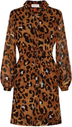 Fab By Fabienne Chapot Long Sleeve Leopard Print Midi Jurk - Dames - Casual kleedjes - Bruin - S - Kleedjes