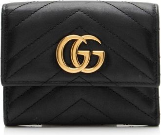 Gucci Black Matelasse Leather Gg Marmont Trifold Wallet (Authentic Pre-Loved)