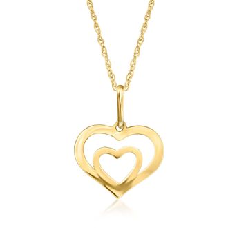 RS Pure by Ross-Simons 14kt Yellow Gold Double-Heart Pendant Necklace