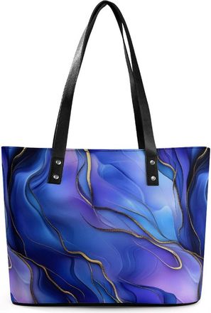 Generic Blue Purple Jade Texture Gold Stripes Tote Bags for Women Cute Shoulder Purses Handbags