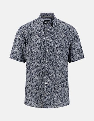 Fynch-Hatton Mens Slub Print Button Down Short Sleeved Shirt Navy - Size: 40/Regular