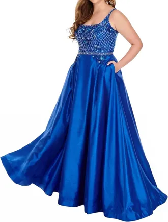 Rachel Allan Criss-Cross Gown In Royal Blue