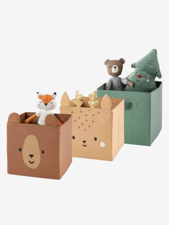Vertbaudet 3er-Set Kinderzimmer Aufbewahrungsboxen Green Forest braun