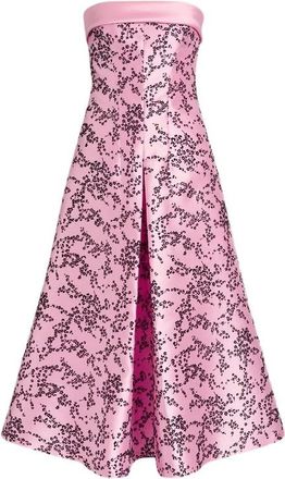 Alberta Ferretti Kleedjes, Dames, Veelkleurig, XS, Polyester, Strapless midi jurk in bloemen mikado
