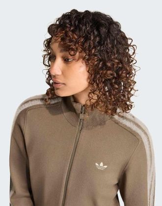 adidas Originals top da tuta Firebird lavorato a maglia in branch / silver pebble-Marrone