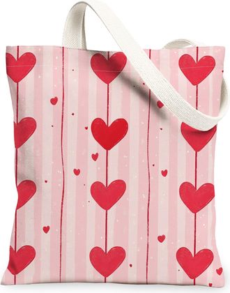 Generic Valentines Hearts Canvas Tote Bags, Love Pattern Reusable Grocery Bags, Romantic Lightweight Washable Shoulder Strap Canvas for Travel Beach Picnic 13