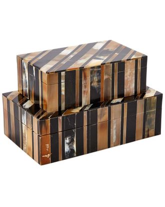 Two's Company Horn Set Of 2 Covered Boxes