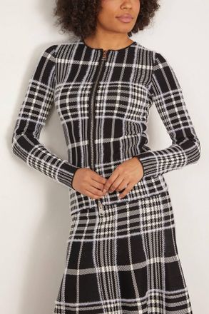 Brandon Maxwell Greer Zip Front Knit Cardigan In Black Plaid