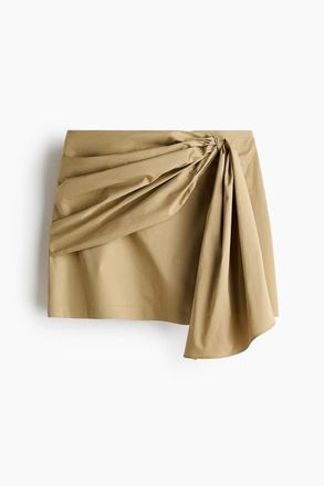 H&M Tie-detail twill skirt in Beige at Nordstrom, Size 8