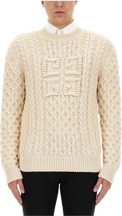 Givenchy Round-neck Knitwear, male, Beige, Size: M 4G Cable-Knit Sweater
