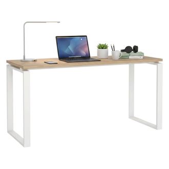 Dmora Dmora - Escritorio Arignano, Escritorio Multiusos, Mesa De Oficina Para Pc, El Plan De Trabajo, 150x60 H76 Cm, Roble Y Blanco