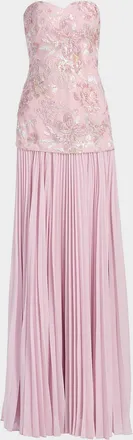 Badgley Mischka Strapless Beaded Bodice Dropwaist Gown