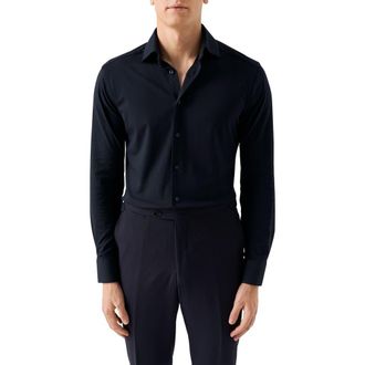 Eton Slim Fit Solid Navy 4Flex Stretch Jersey Dress Shirt at Nordstrom Rack, Size 16