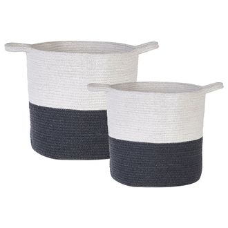 Beliani Beliani - Conjunto De 2 Cestas De Algod&oacute;n Blanco Negro Tejido Accesorio Decorativo Pazha