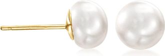 Ross-Simons 6-7mm Cultured Button Pearl Stud Earrings in 14kt Yellow Gold