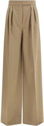 Max Mara Fleece Wollen Casual Broek - Dames - Wijde Broeken - Beige - S - Wol - Broeken