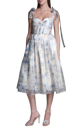 BCBGeneration Floral Organza Midi Cocktail Dress in French Sky Multi at Nordstrom, Size 16