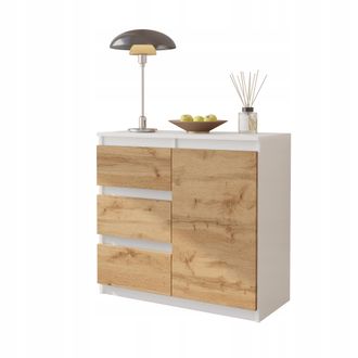 OEM C&oacute;moda Wotan De Roble, Blanco Mate, 80 Cm, 3 Cajones, 1 Puerta, 1 Estante