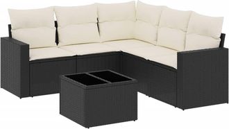 vidaXL Set De Sof&aacute;s De Jard&iacute;n 6 Piezas Y Cojines Rat&aacute;n Sint&eacute;tico Negro Vidaxl