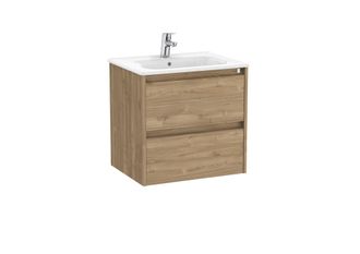 Roca Roca - Pack Unik Mueble De 2 Cajones + Lavabo Tenet Color: Nogal - Medidas: 585x460x565 Mm