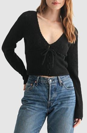 All in Favor Crop Pointelle & Rib Sweater in Black at Nordstrom Rack, Size X-Small