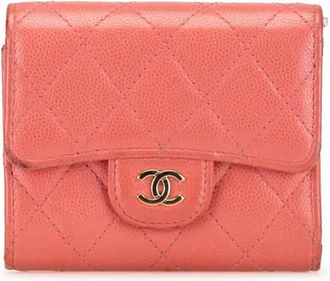 Chanel 2019 CC Quilted Caviar Trifold Wallet small wallets - Pink