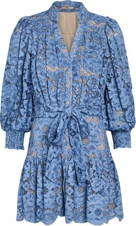 Alice & Olivia Cora Belted Guipure Lace Mini Dress - Indigo - S (UK8-10 / S)