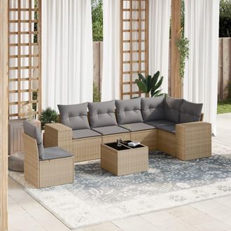 vidaXL Vidaxl - Set Sof&aacute;s De Jard&iacute;n 7 Piezas Y Cojines Rat&aacute;n Sint&eacute;tico Beige