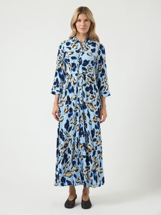 Y.A.S Hemdblusenkleid Y.A.S YASSAVANNA LONG SHIRT DRESS, Damen, Gr. XXL, N-Gr, blau (clear sky aop:liro print), Web, Obermaterial: 100% Viskose, gemustert, 