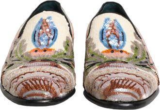 Dolce & Gabbana Mens Multicolor Sequin Embroidered Loafers Shoes Leather