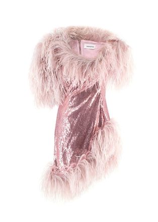 16Arlington 16Arlington Pink Sequin Feather Trimmed Vivienne Mini Dress Size S