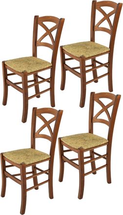 Tommychairs Tommychairs 4 Sillas Cross En Haya Color Nuez Claro Y Asiento En Paja