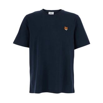 Maison Kitsun&eacute; T-Shirts, male, Blue, Size: S Fox Head Regular Tee-Shirt