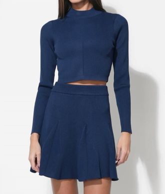 Adelyn Rae Carrie High Neck Long Sleeve Knit Top In Navy