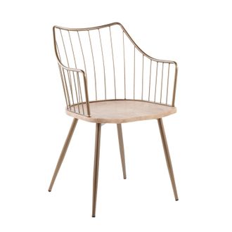 Winston Farmhouse Chair in Antique Copper Metal and White Washed Wood by