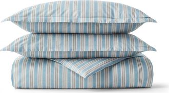 Christy Calder Stripe Cotton Percale Duvet Cover Sets in Blue at Nordstrom, Size Queen