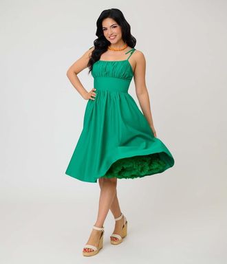 Unique Vintage 1950s Cotton Swing Dress in Green Solid at Nordstrom, Size X-Large