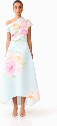 Elliatt Harper Asymmetrical Gown In Baby Blue Floral