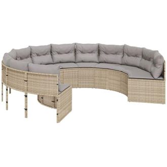 vidaXL Vidaxl - Sof&aacute; De Jard&iacute;n Redondo Con Cojines Rat&aacute;n Sint&eacute;tico Beige