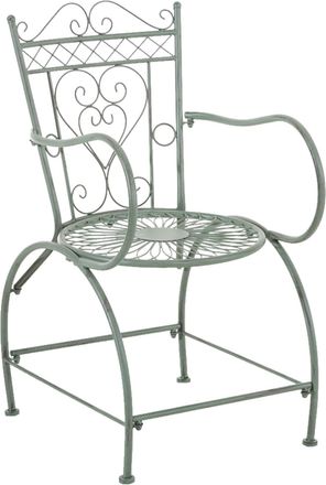 Clp Silla de exterior con reposabrazos en metal verde antiguo