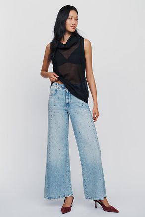 Pilcro Adi High Rise Wide Leg Studded Jeans