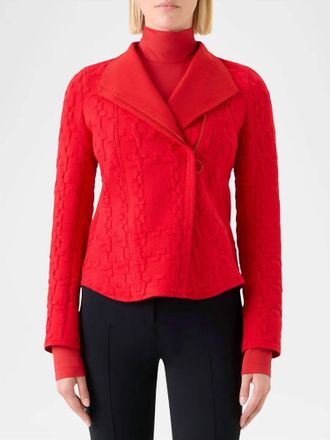 Akris Womens Glen Check Asymmetrical Zip Biker Jacket In Vermillion