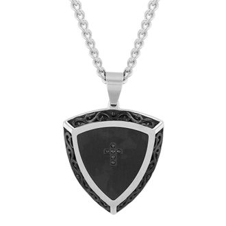 Robert Alton 03 CTW Stainless Steel Black and White Mens Shield Pendant