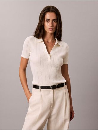 Calvin Klein Jeans Calvin Klein Womens Smooth Cotton Rib Polo Sweater - White - XL